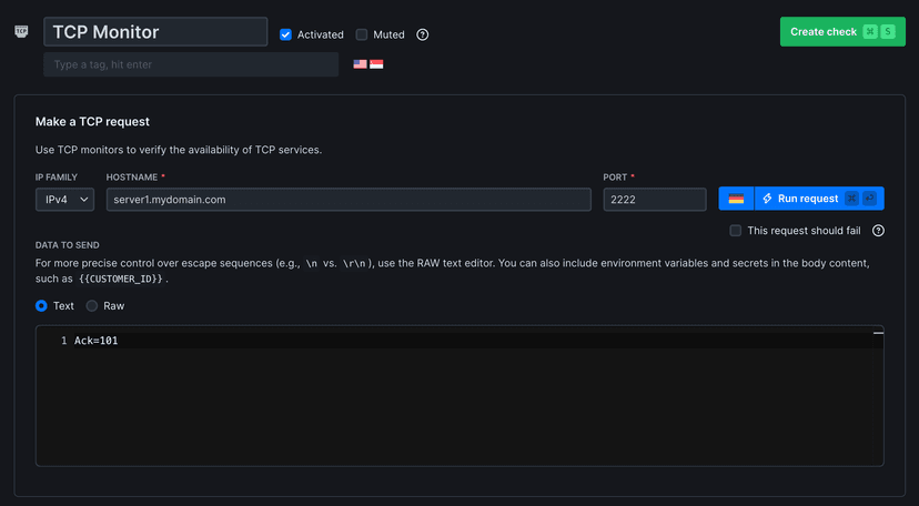 TCP Monitor showing port connectivity checks for databases and services