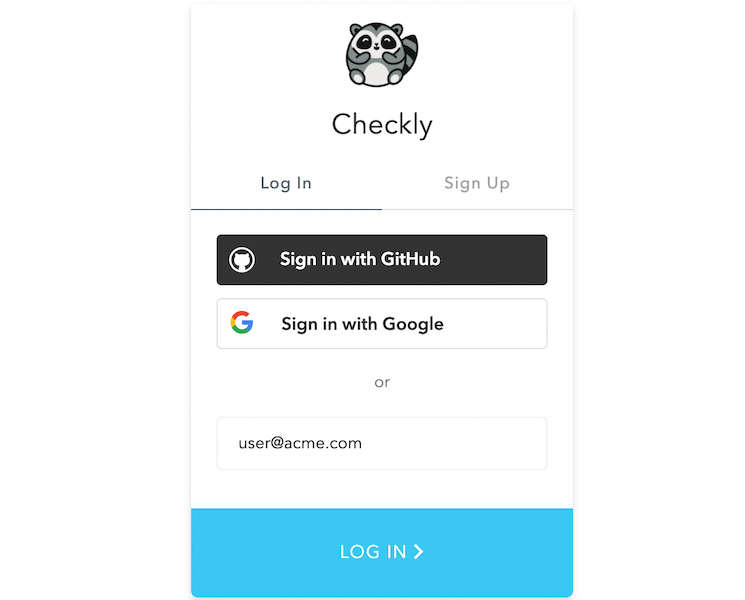 checkly login prompt without password screenshot